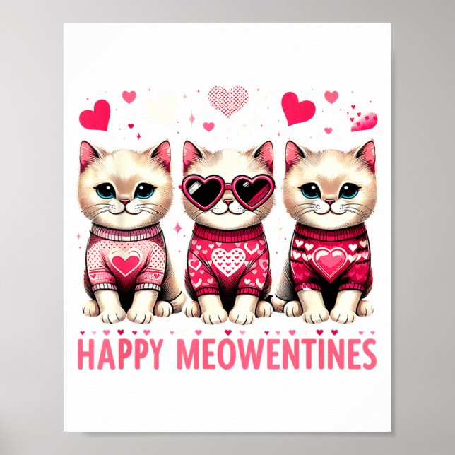 Happy Meowentines Cute Valentine Cats Love Funny M Poster (Front)