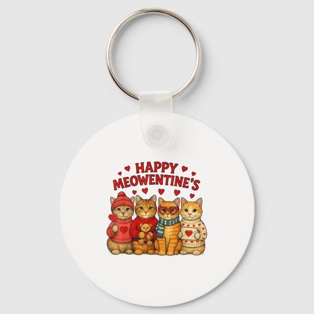 Happy Meowentines Cute Valentine Cats Love Men Wom Keychain (Front)