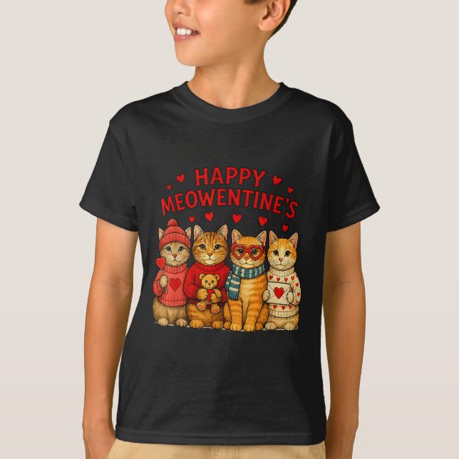 Happy Meowentines Cute Valentine Cats Love Men Wom T-Shirt (Front)