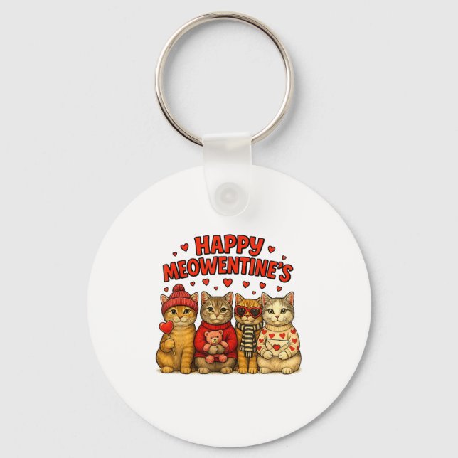 Happy Meowentines Cute Valentine Cats Love Women M Keychain (Front)