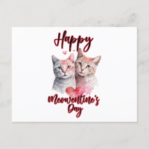 Happy Meowentine's Day Cat Couple Valentine's Postcard
