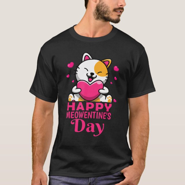 Happy Meowentines Day Cute Couples Valentines Day  T-Shirt (Front)