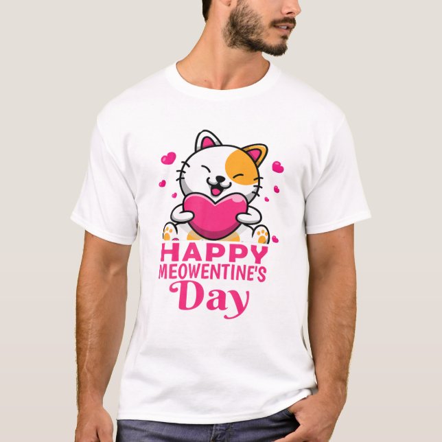 Happy Meowentines Day Cute Couples Valentines Day T-Shirt (Front)