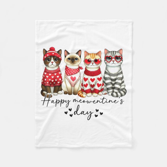 Happy Meowentine's Day Cute Valentines Funny Cat S Fleece Blanket (Front)