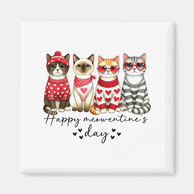 Happy Meowentine's Day Cute Valentines Funny Cat S Magnet (Front)