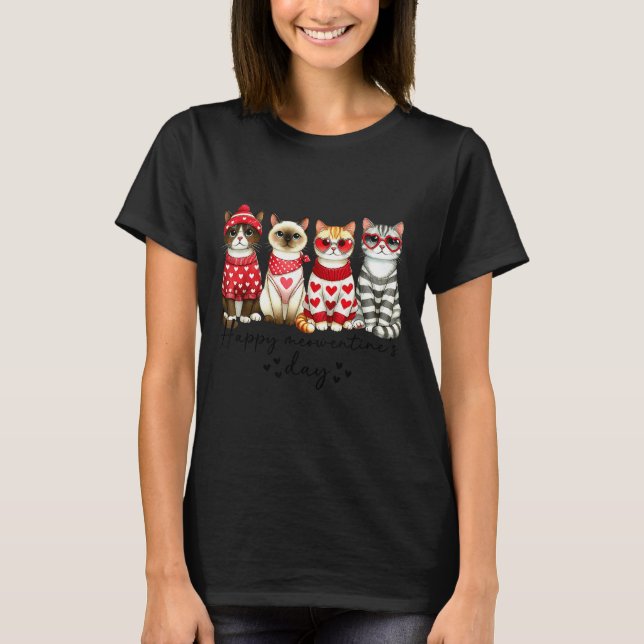 Happy Meowentine's Day Cute Valentines Funny Cat S T-Shirt (Front)