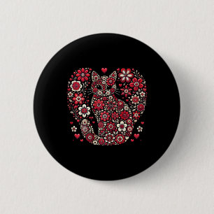 Happy Meowentine's Day Floral Cat Valentine Romant Button