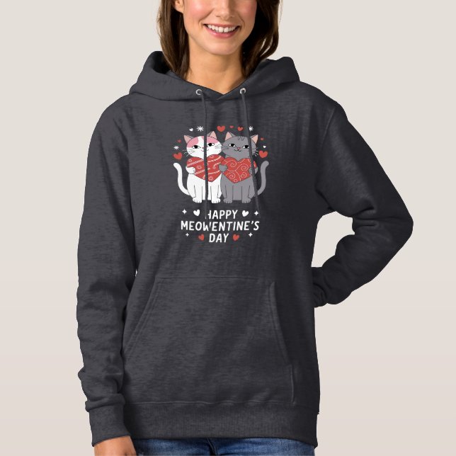 Happy Meowentine's Day Funny Hoodie (Front)