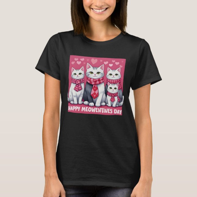 Happy Meowentine's Day Valentine's Day Cat Lover T-Shirt (Front)