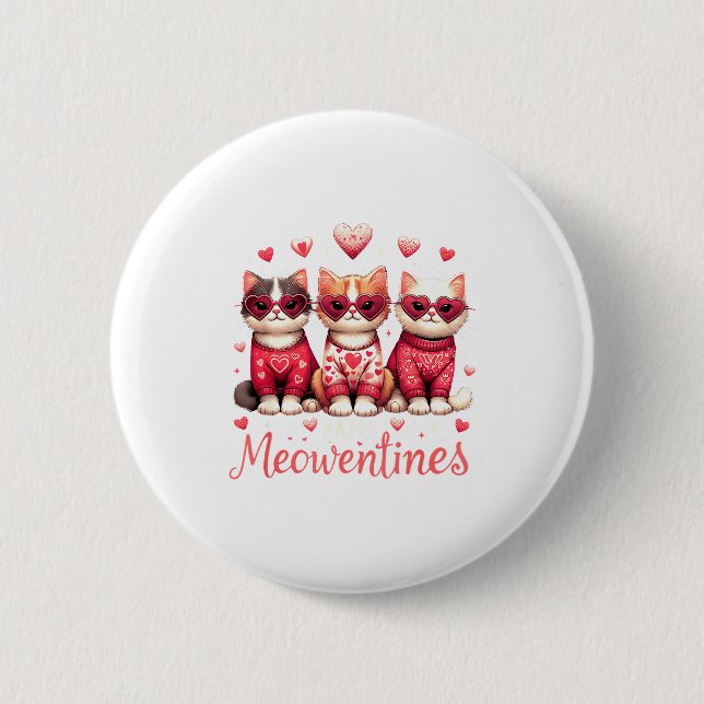 Happy Meowentines Funny Cute Valentine Cats Love C Button (Front)