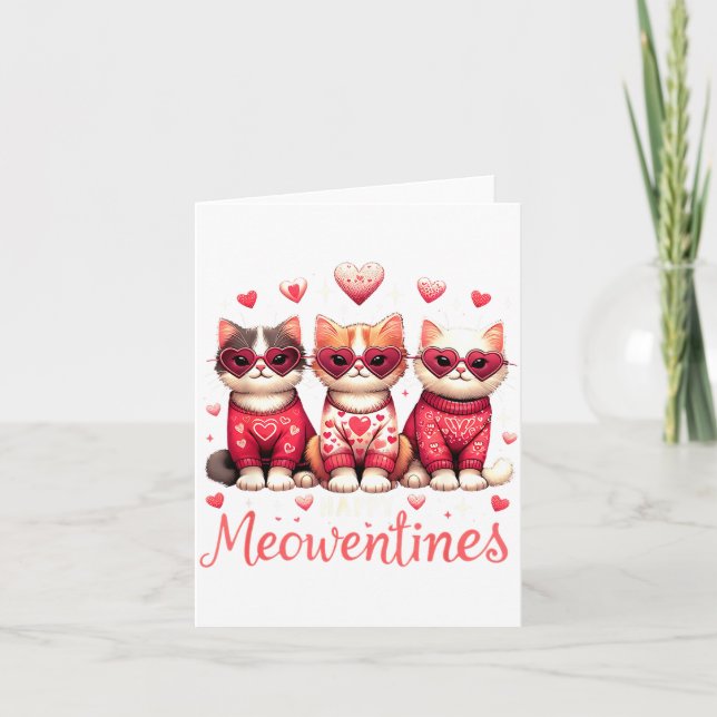 Happy Meowentines Funny Cute Valentine Cats Love C Card (Front)