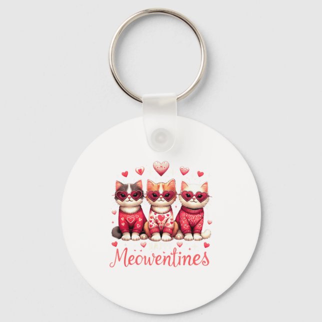 Happy Meowentines Funny Cute Valentine Cats Love C Keychain (Front)
