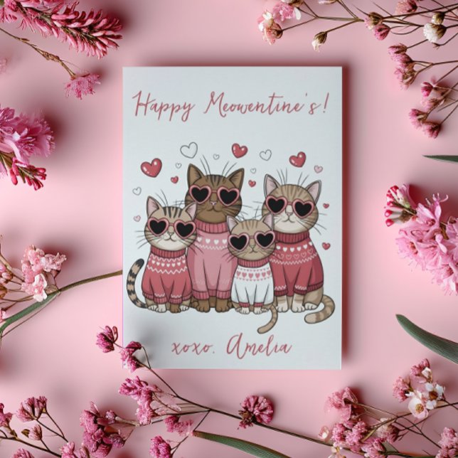 Happy Meowentines Pink Stylish Cats Valentine Holiday Card (Creator Uploaded)