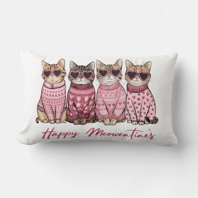 Happy Meowentines Toss Lumbar Pillow (Front)