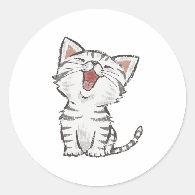 Happy Meowing Cat Sticker – Cute Smiling Cat Lover (Front)