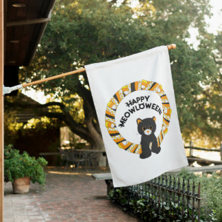 Happy Meowloween Black Cat Halloween Candy Corn House Flag