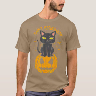 Happy Meowloween Black Cat On Pumpkin Full Moon Ha T-Shirt