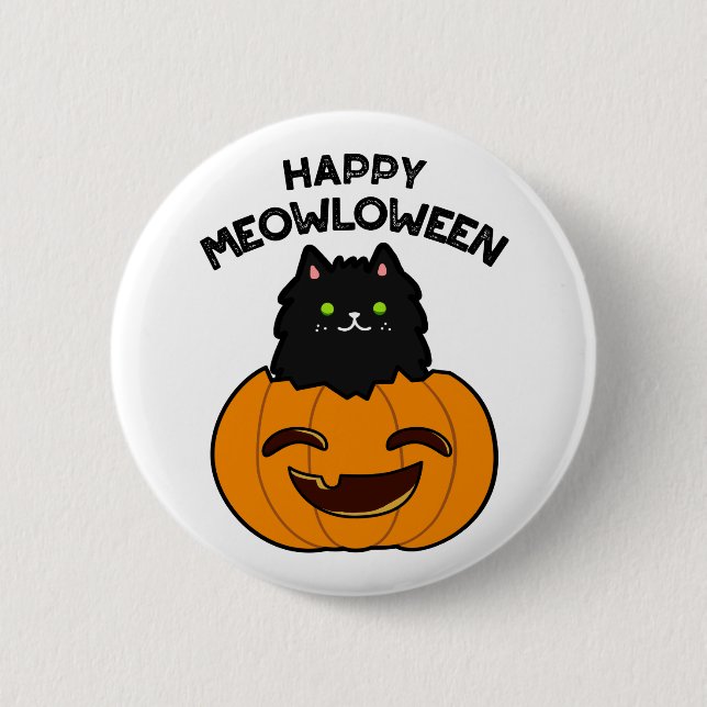 Happy Meowloween Funny Halloween Pun  Button (Front)