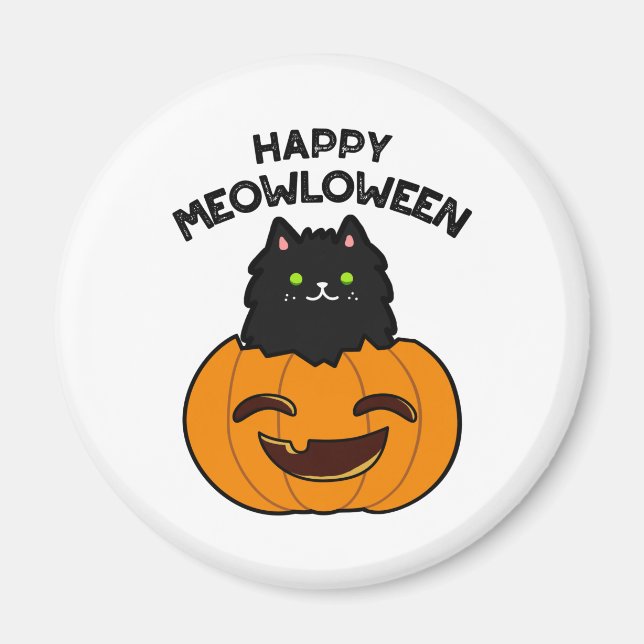 Happy Meowloween Funny Halloween Pun  Magnet (Front)