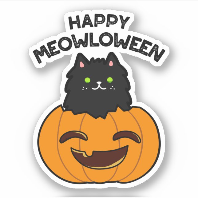 Happy Meowloween Funny Halloween Pun  Sticker (Front)