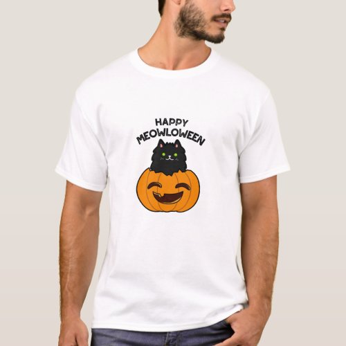 Happy Meowloween Funny Halloween Pun T_Shirt
