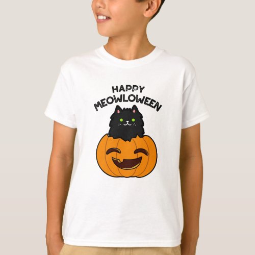 Happy Meowloween Funny Halloween Pun T_Shirt