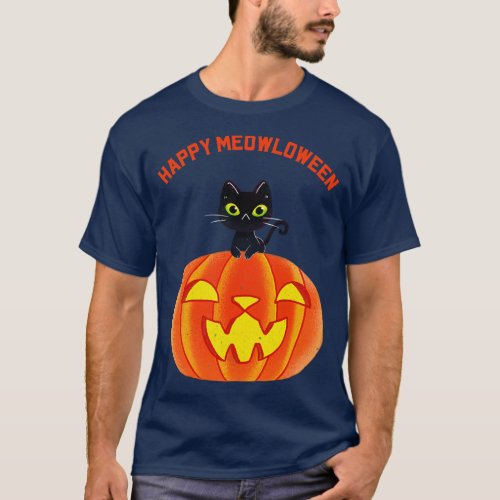 Happy Meowloween Funny Kitty Pumpkin Halloween Des T_Shirt