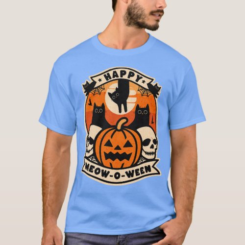 Happy Meowoween Funny Cat Lover Cute Spooky Hallow T_Shirt