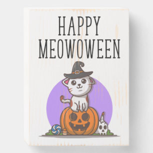 Happy Meowoween Wooden Box Sign