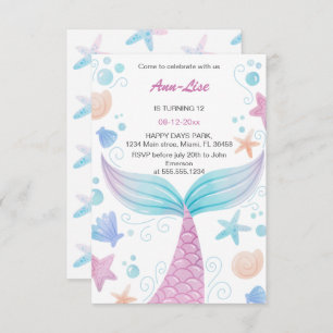Happy Mermaid Birthday Invitation