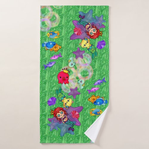 Happy Mermaid Cat Cute Fish Sea Ocean Bath Towel