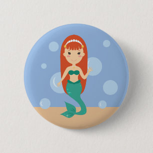 Happy mermaid girl swimming in the sea button