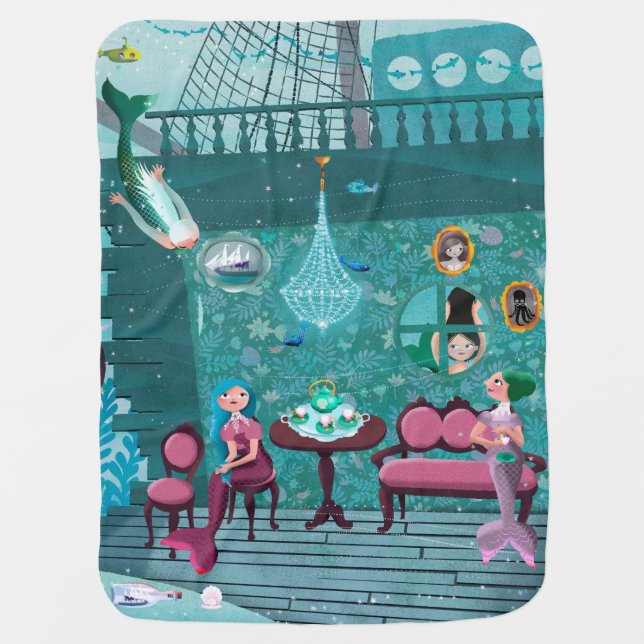 Happy mermaids at the Octopus's tea party Swaddle Blanket (Front)