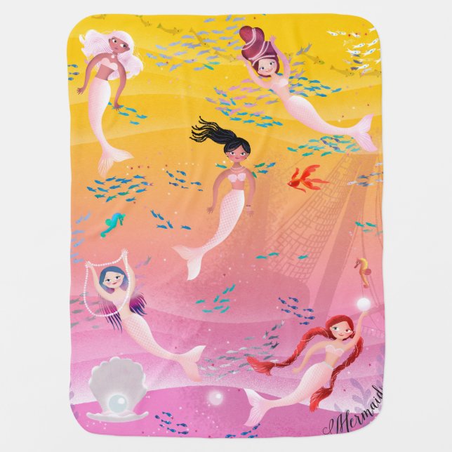 Happy mermaids collecting pearls stroller blanket (Front)