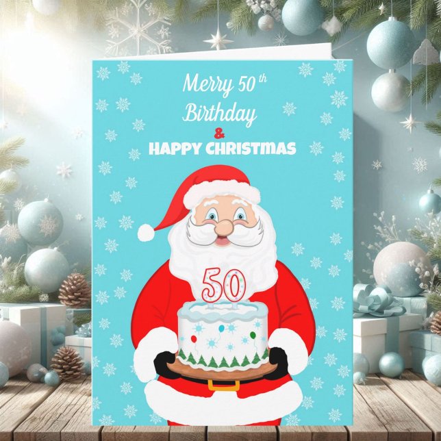 Happy Merry 50th Birthday Christmas Santa  Card (Creator Uploaded)