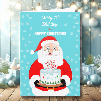 Happy Merry 75th Birthday Christmas Santa  Card
