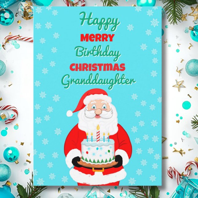 Happy Merry Birthday Christmas Santa Granddaughter Card (Creator Uploaded)