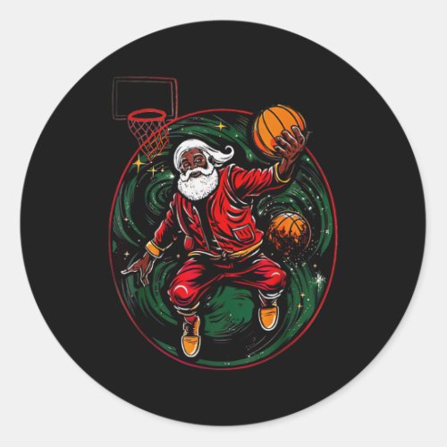 Happy Merry Christmas Santa Basketball  Classic Round Sticker