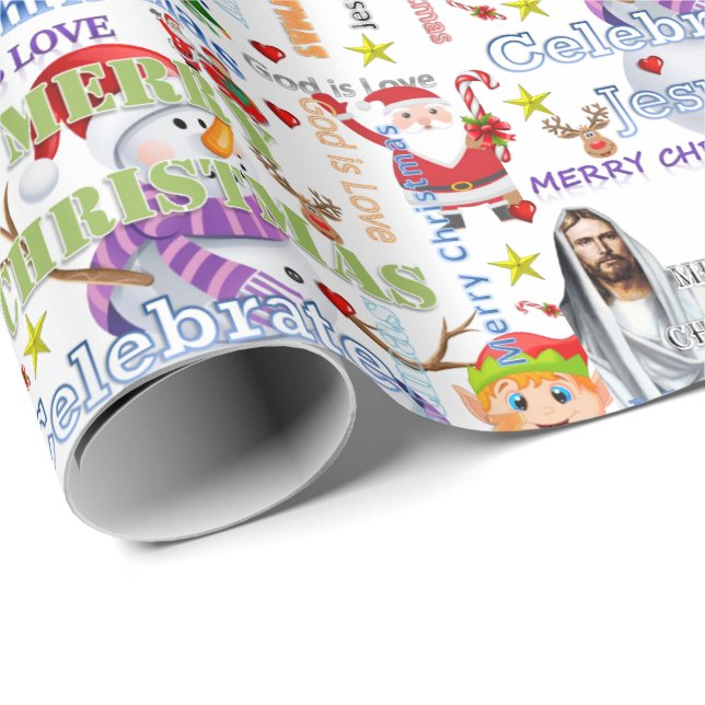 Happy Merry Christmas Wrapping Paper Jesus Santa (Roll Corner)