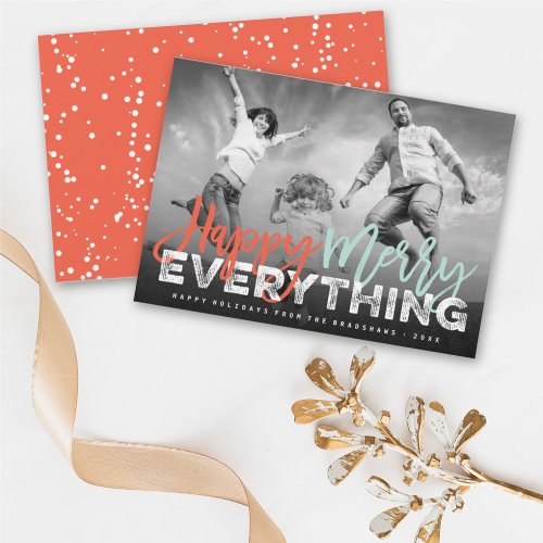 Happy Merry Everything Brush Script Grunge Photo Holiday Card