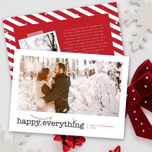 Happy Merry Everything Fun Holly Mistletoe Photo Holiday Card