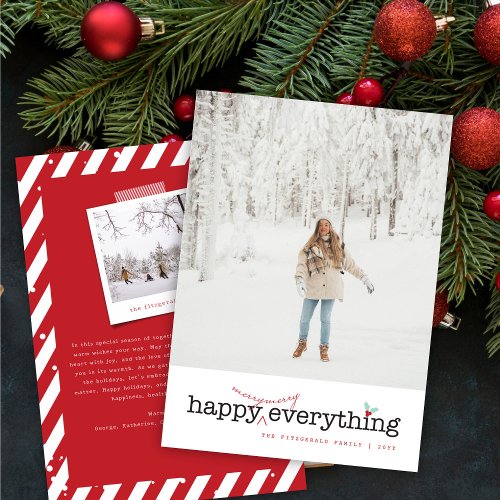 Happy Merry Everything Typewriter Text Plain Photo Holiday Card
