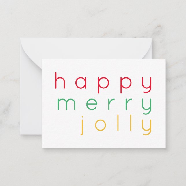 HAPPY MERRY JOLLY 3.5x2.5 Flat Christmas Note Card (Front)