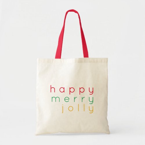 HAPPY MERRY JOLLY Budget Tote Bag  Red