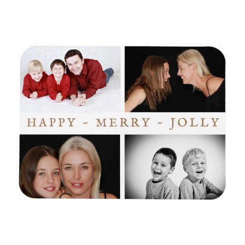 Happy Merry Jolly Family 4 Photo Collage Holiday Magnet