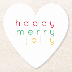 HAPPY MERRY JOLLY Heart Paper Coasters