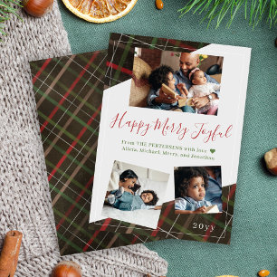 Happy Merry Joyful Christmas family collage plaid Holiday Card
