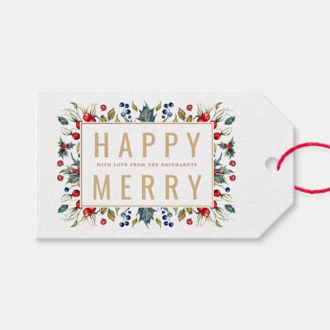 Happy Merry Personalized Holiday Gift Tags (Front (Horizontal))