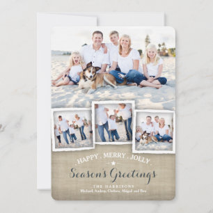 Happy Merry Rustic Burlap Photo Season's Greeting Holiday Card