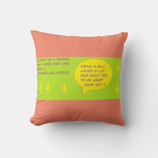 Happy message logo on a cushion salmon pink (Front)